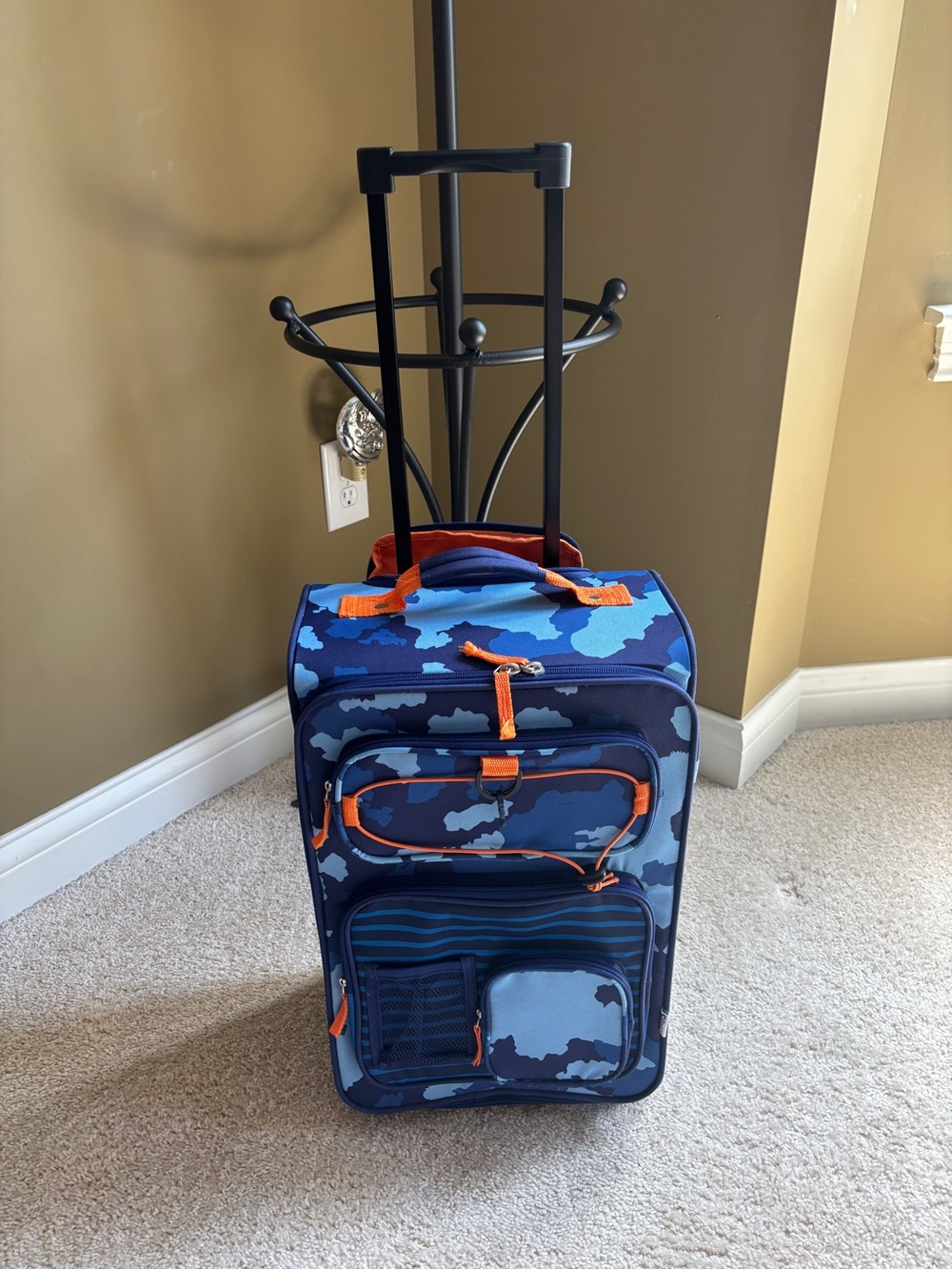 Blue Camo Rolling Carry-On with Orange Accents - Kid’s Bags